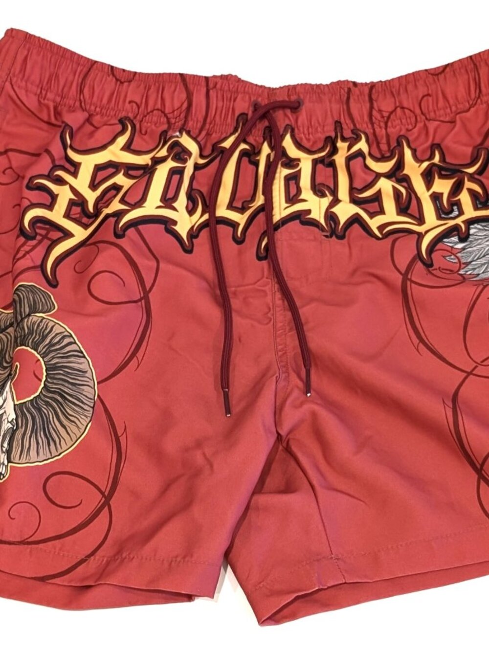 Ring of Fire Swim Shorts Trunks Men's Ferocious Savage Skull Red Graphic Board L